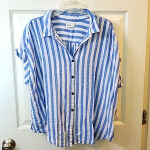 Sonoma Woman's Plus  Blue and White Stripe Shirt
